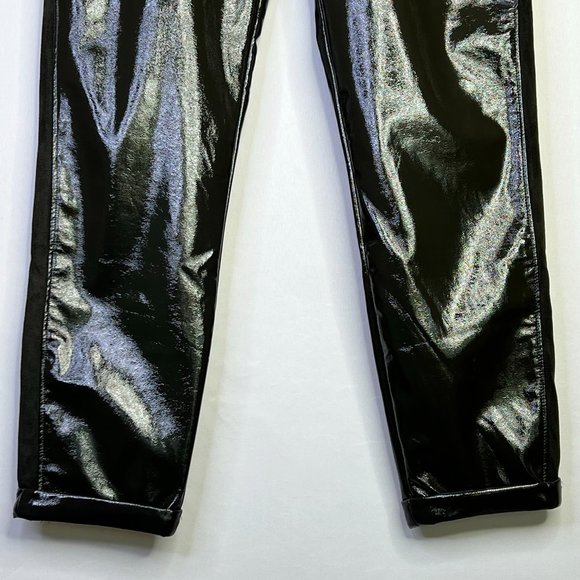 David Lerner Solid Grey Patent Vegan Faux Leather Jogger Pants Size Medium Women - Picture 5 of 10